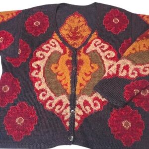 Vintage Peruvian Connection Persian Medallion Alpaca Pima Cotton Cardigan XXL